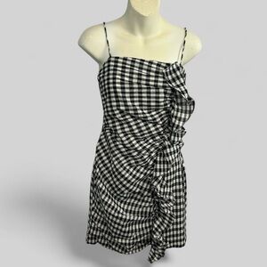 Sabo Skirt New Black Gingham Saha Gingham mini dress cotton ruffle Small Chic